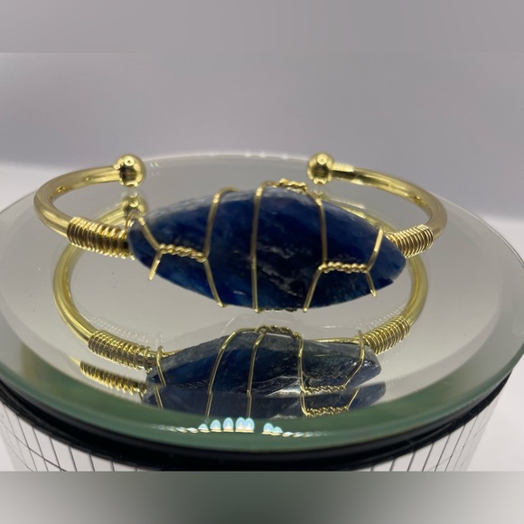 3 for $30 Natural Gold Tone Healing Stone Wire Cuff Bracelet Chakra Energy - Picture 8 of 9